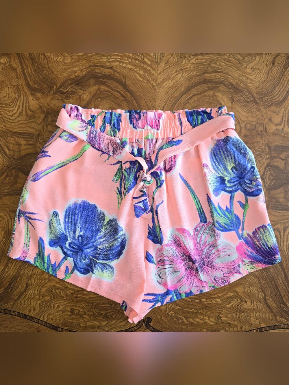 Lila Clothing Co. Floral Tie-Waist Shorts Womens Size Large Neon Tropical